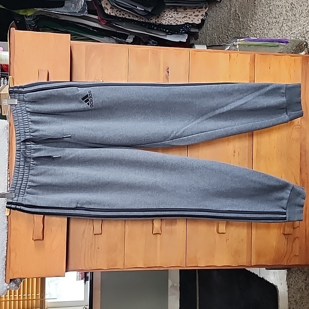 Adidas: 3-Stripe Fleece Jogger Pants, Dark Grey Black stripes, Men's Large